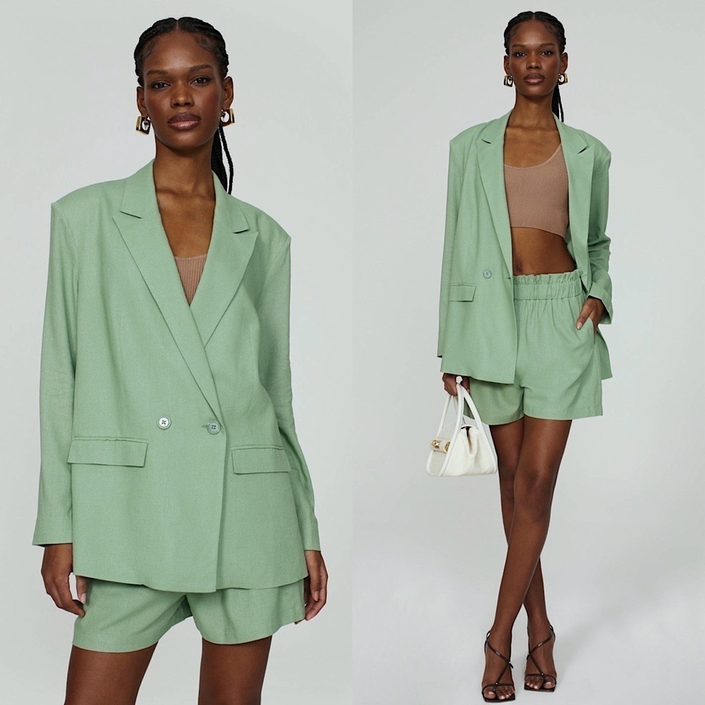 THAKOON Sage Linen Blend Oversizedโ Double Breasted Lightweight Blazer Jacket 16